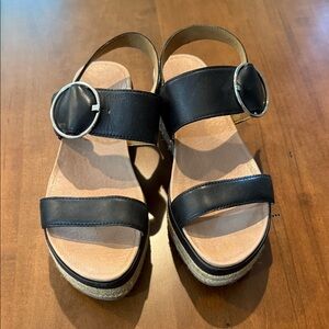 UGG Black Platform Leather Sandals with Buckle